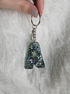Handmade Initial Resin Glitter Keychain